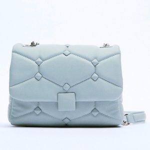 ZARA QUILTED STUDDED SHOULDER CROSSBODY BAG FLAP HANDBAG NWT